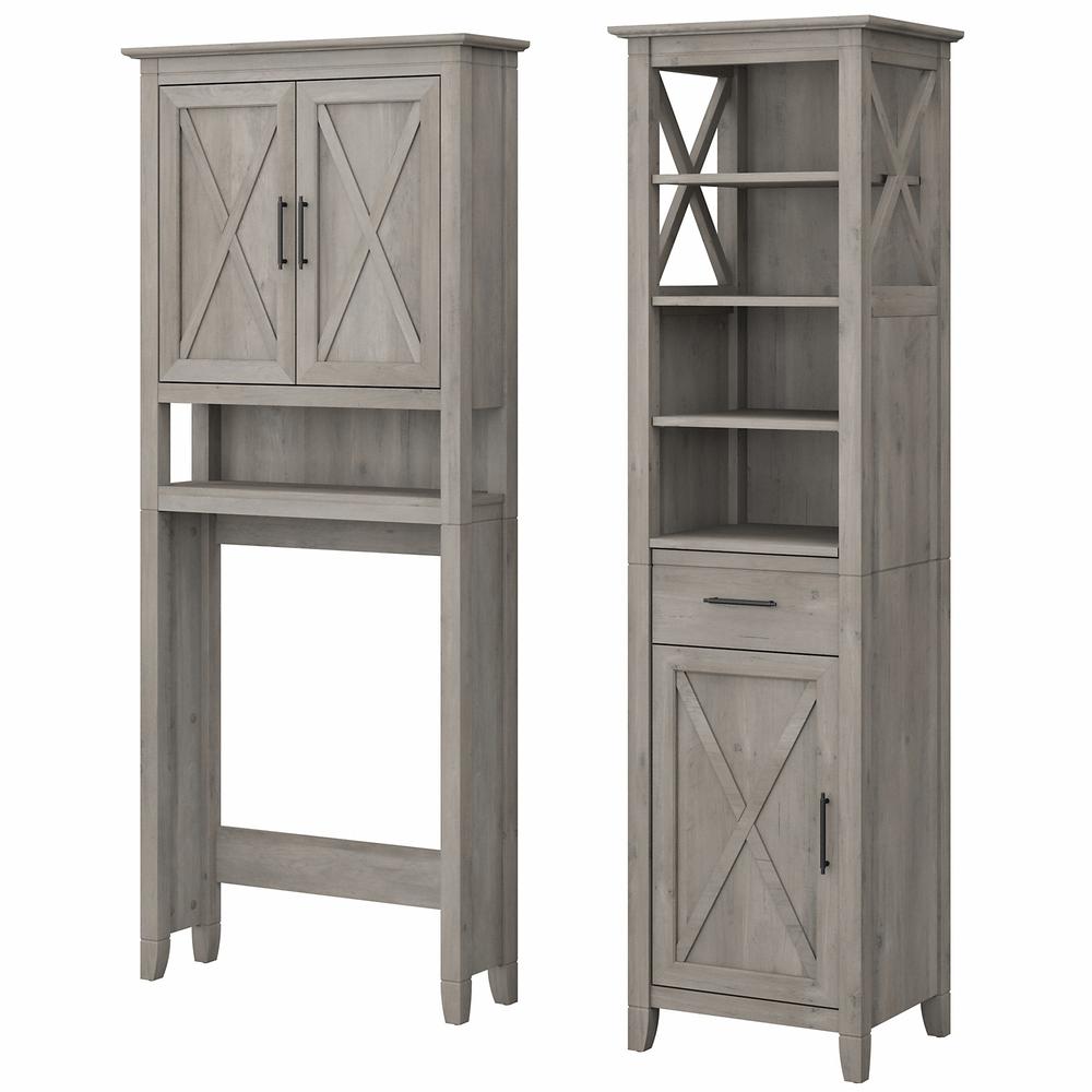 Tall Linen Cabinet and Over The Toilet Storage Cabinet Driftwood Gray. Picture 1