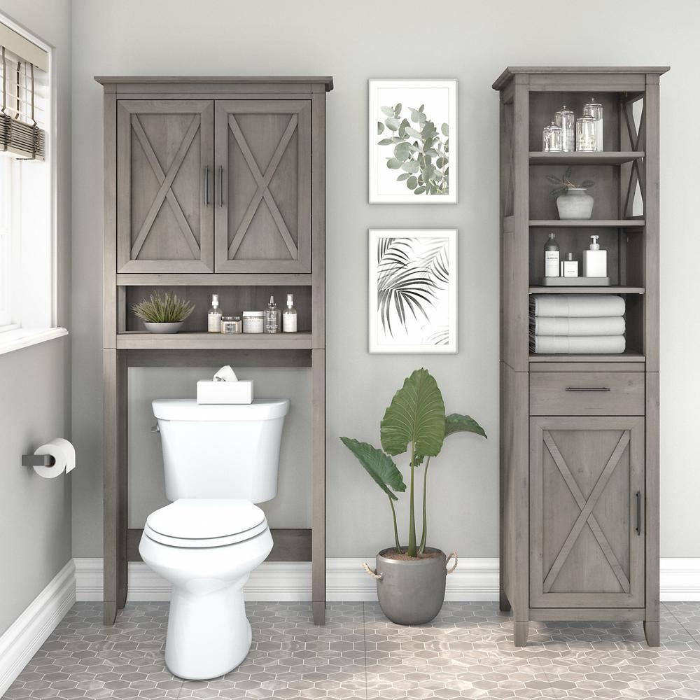 Tall Linen Cabinet and Over The Toilet Storage Cabinet Driftwood Gray. Picture 2