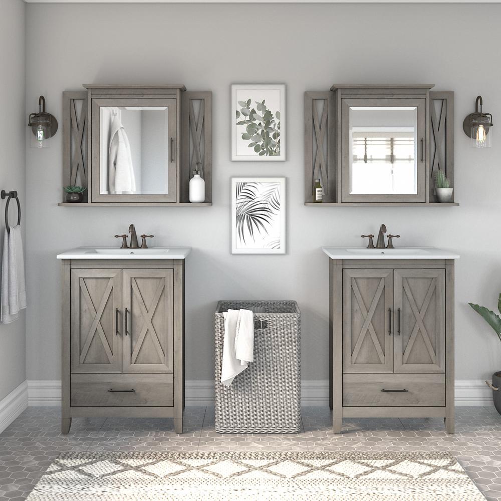 48W Double Vanity Set with Sinks and Medicine Cabinets Driftwood Gray. Picture 2