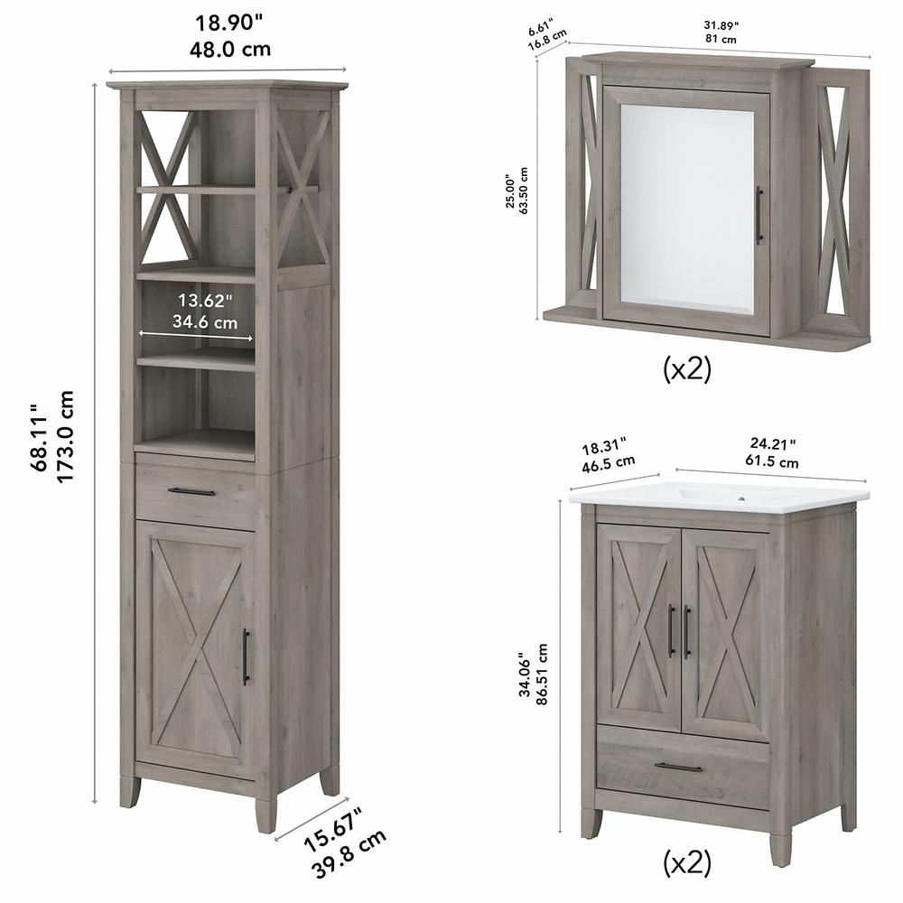 48W Double Vanity Set with Sinks, Medicine Cabinets and Linen Tower Driftwood Gray. Picture 5