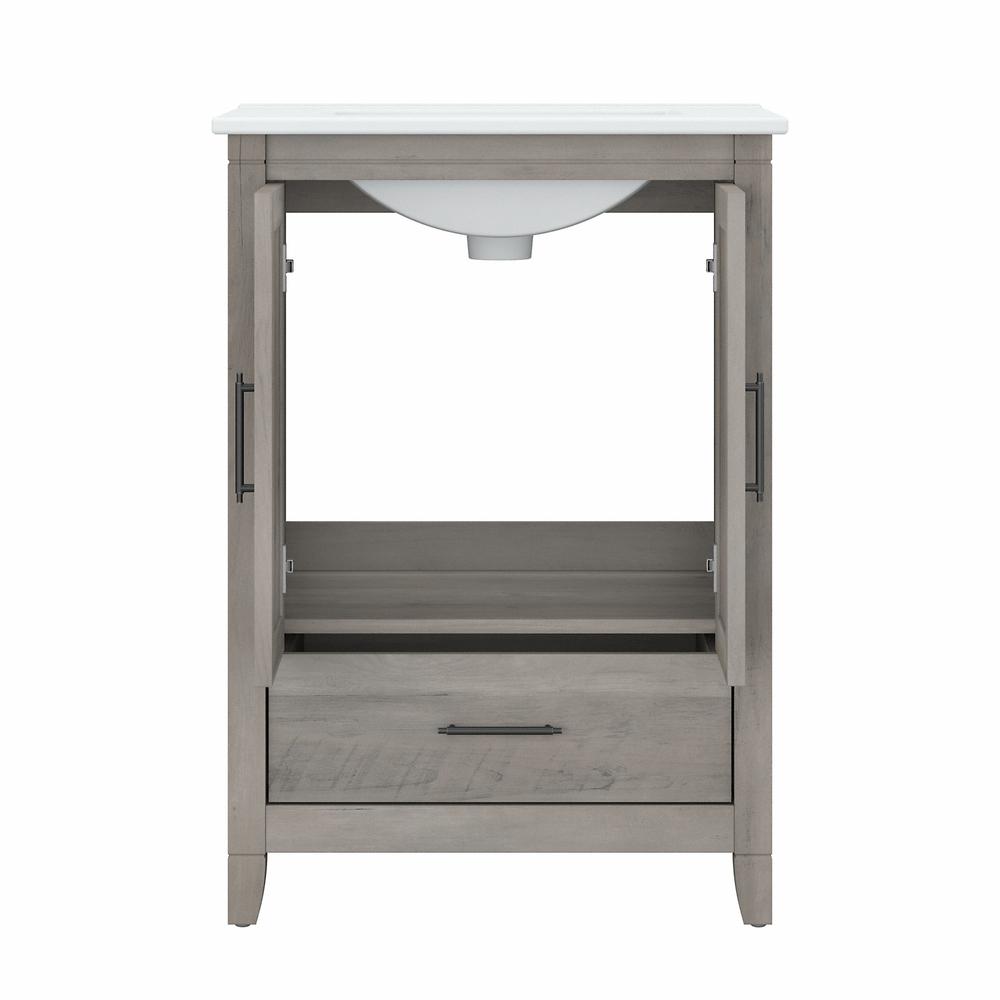 48W Double Vanity Set with Sinks, Medicine Cabinets and Linen Tower Driftwood Gray. Picture 6