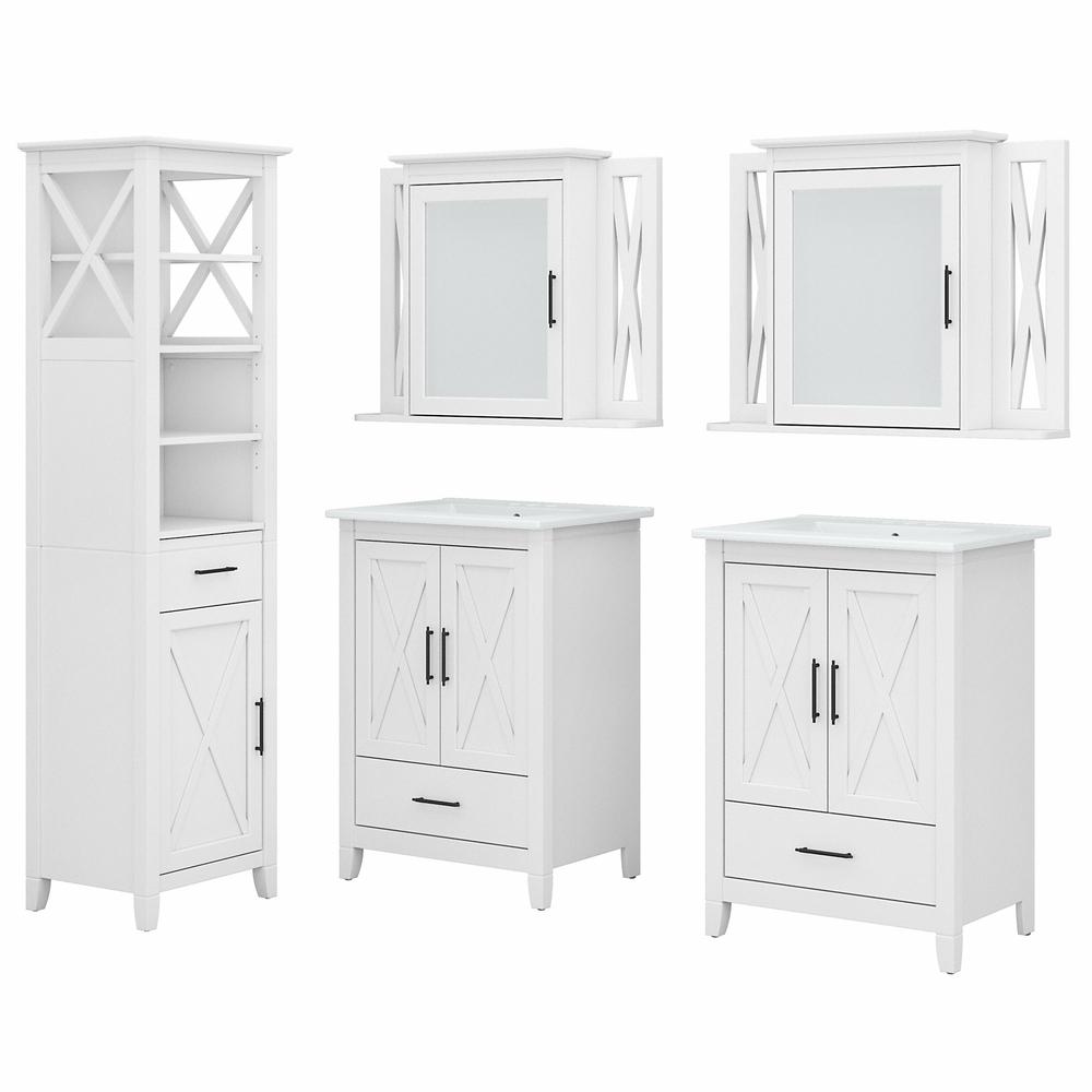 48W Double Vanity Set with Sinks, Medicine Cabinets and Linen Tower White Ash. Picture 1