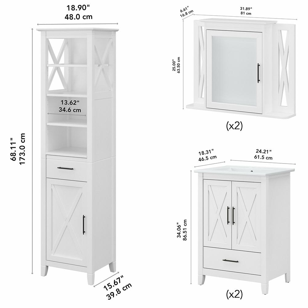 48W Double Vanity Set with Sinks, Medicine Cabinets and Linen Tower White Ash. Picture 5
