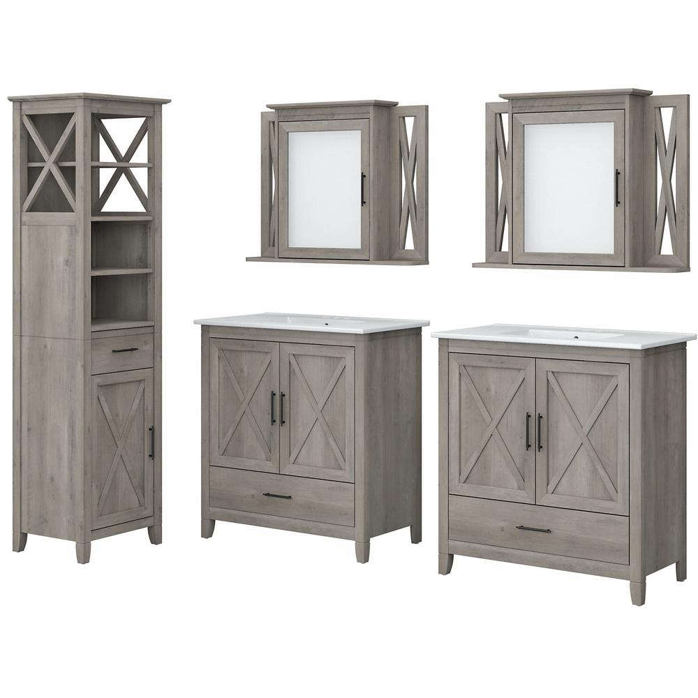 64W Double Vanity Set with Sinks, Medicine Cabinets and Linen Tower Driftwood Gray. Picture 1
