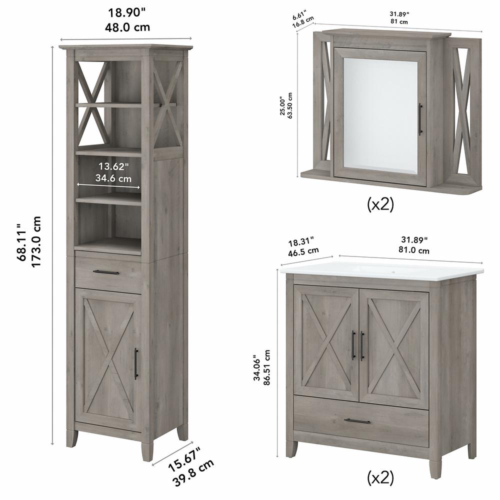 64W Double Vanity Set with Sinks, Medicine Cabinets and Linen Tower Driftwood Gray. Picture 5