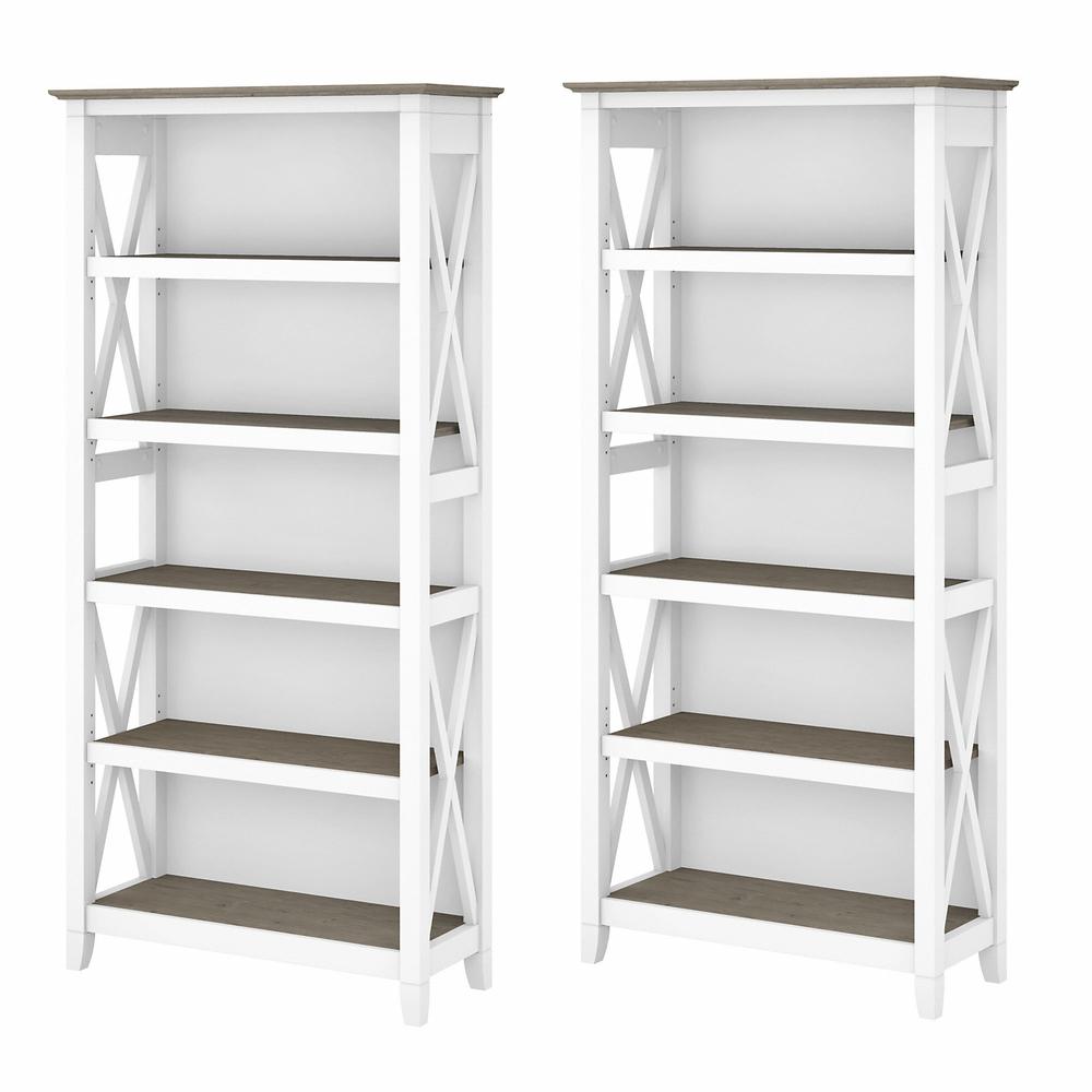 Key West 5 Shelf Bookcase Set in Pure White and Shiplap Gray. Picture 1