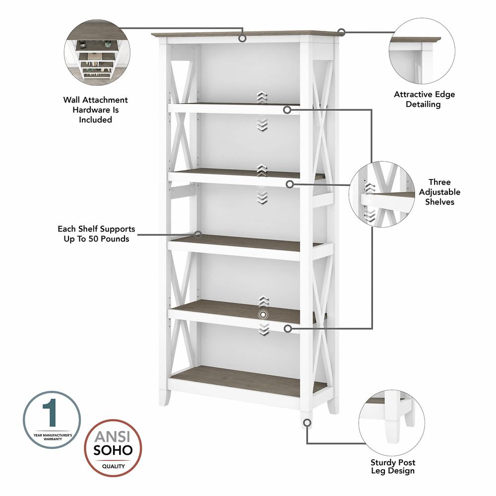 Key West 5 Shelf Bookcase Set in Pure White and Shiplap Gray. Picture 5