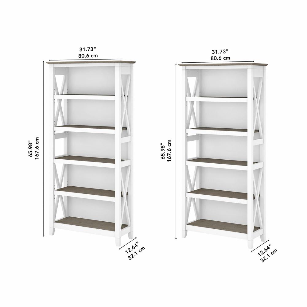 Key West 5 Shelf Bookcase Set in Pure White and Shiplap Gray. Picture 6