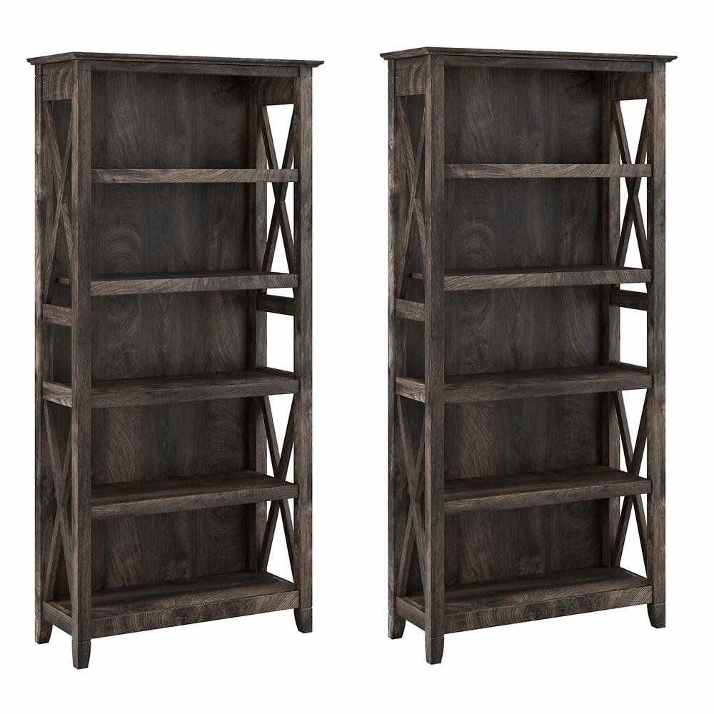 Key West 5 Shelf Bookcase Set in Dark Gray Hickory. Picture 1