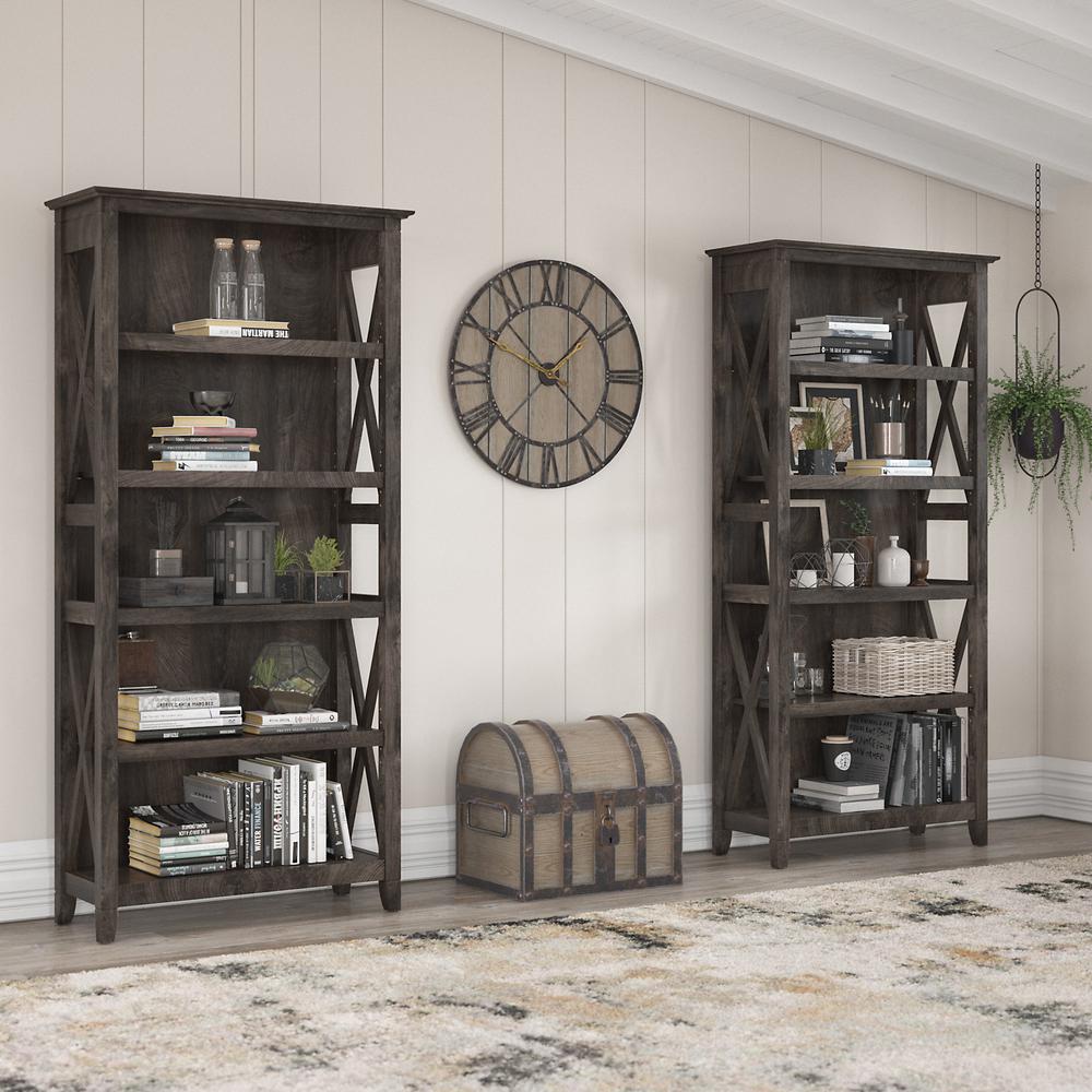 Key West 5 Shelf Bookcase Set in Dark Gray Hickory. Picture 2