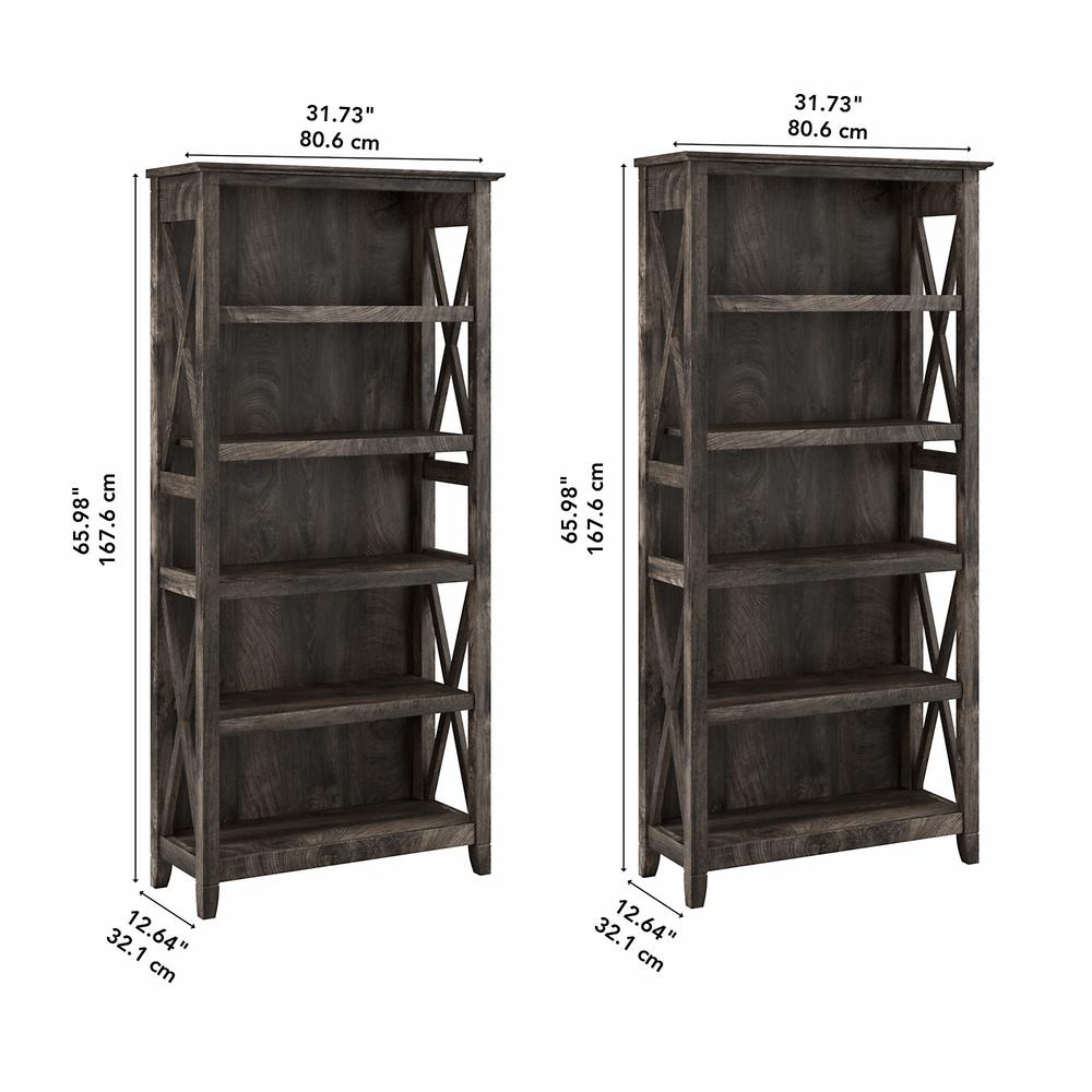 Key West 5 Shelf Bookcase Set in Dark Gray Hickory. Picture 5