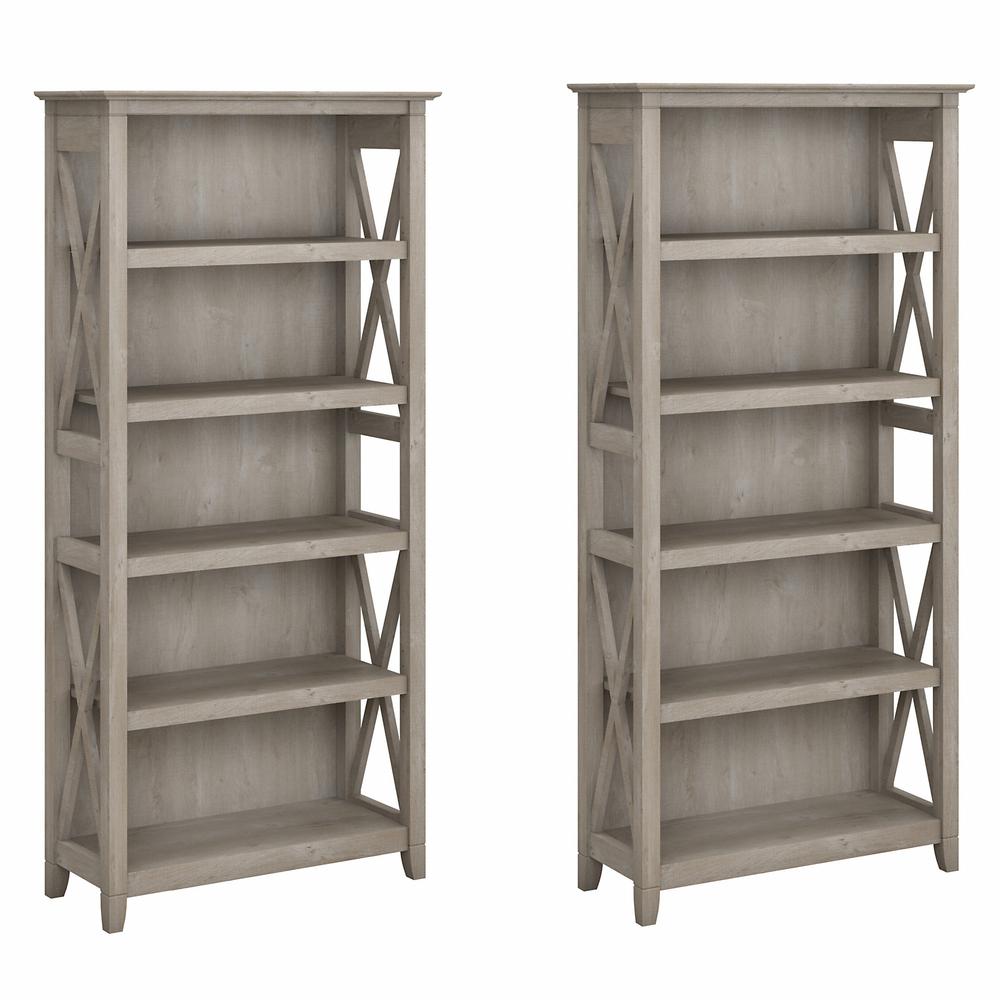Key West 5 Shelf Bookcase Set in Washed Gray. Picture 1