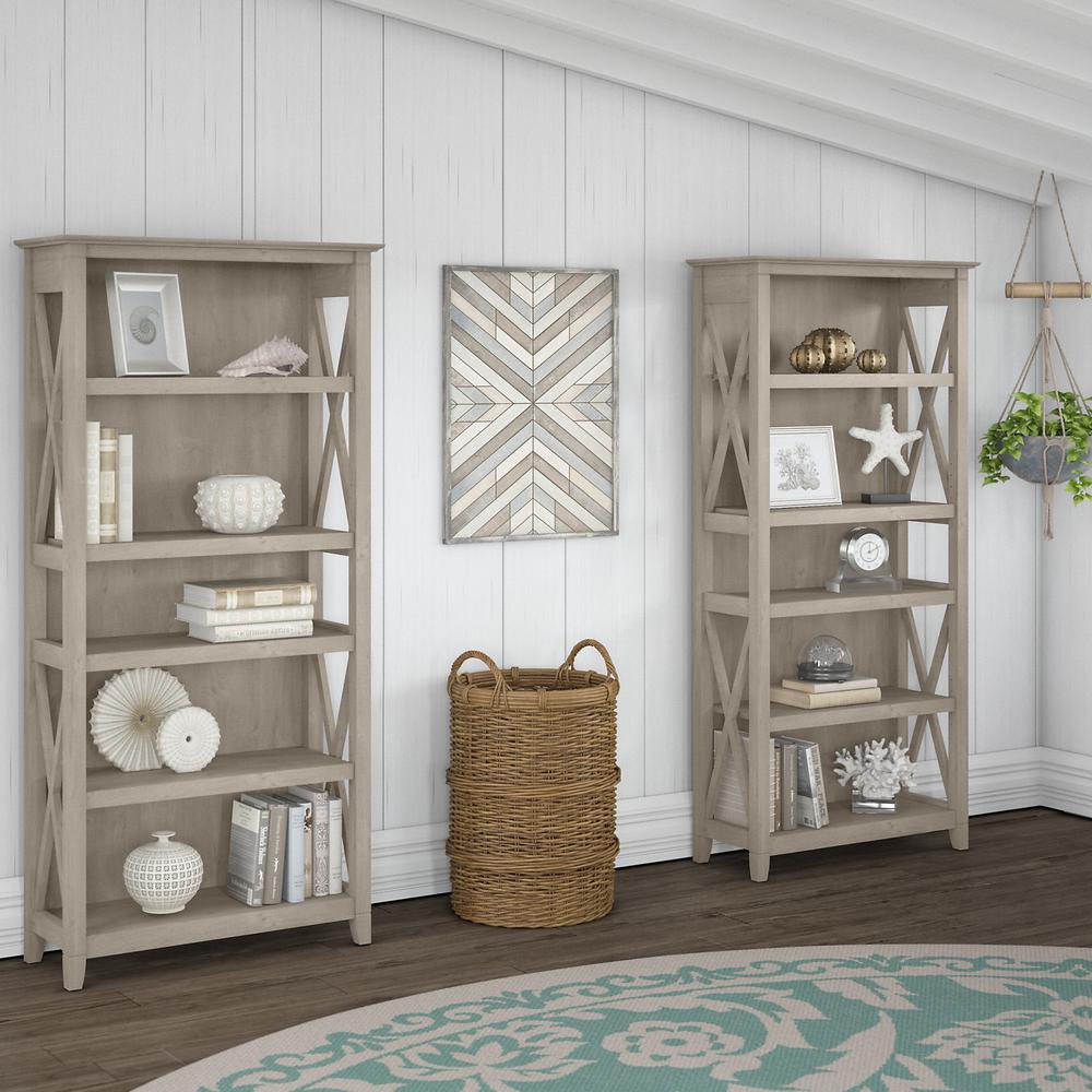 Key West 5 Shelf Bookcase Set in Washed Gray. Picture 2