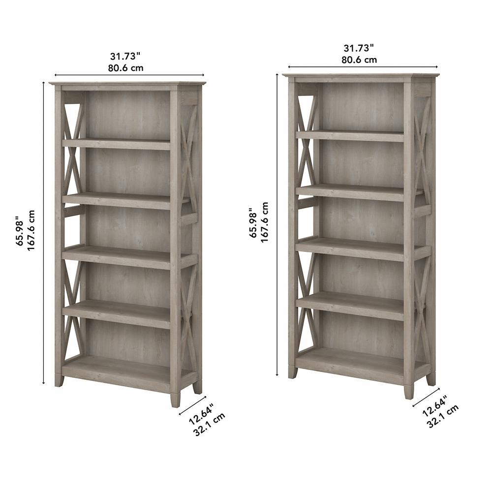 Key West 5 Shelf Bookcase Set in Washed Gray. Picture 5
