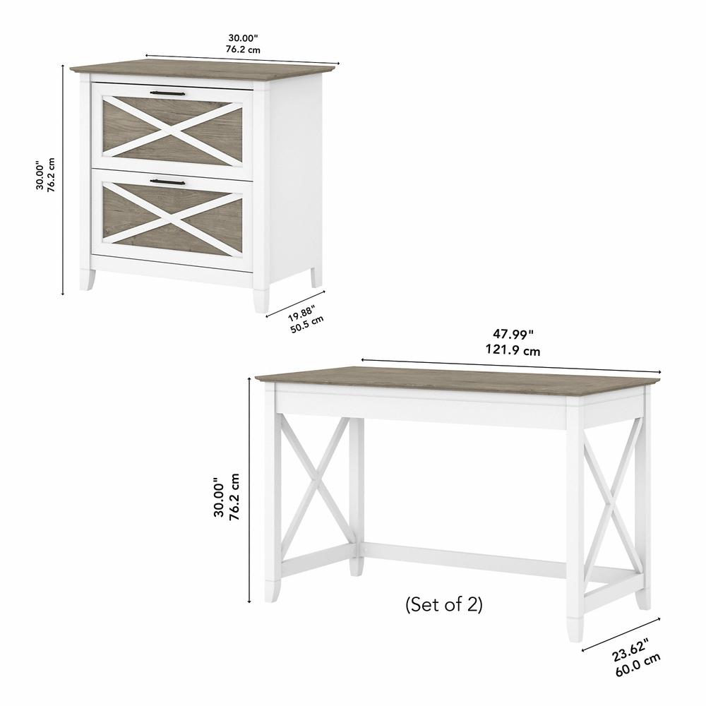Bush Furniture Key West 2 Person Desk Set with Lateral File Cabinet in Pure White and Shiplap Gray. Picture 5