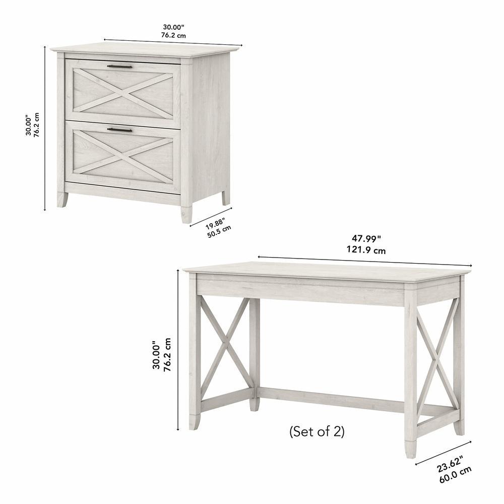 Bush Furniture Key West 2 Person Desk Set with Lateral File Cabinet in Linen White Oak. Picture 6