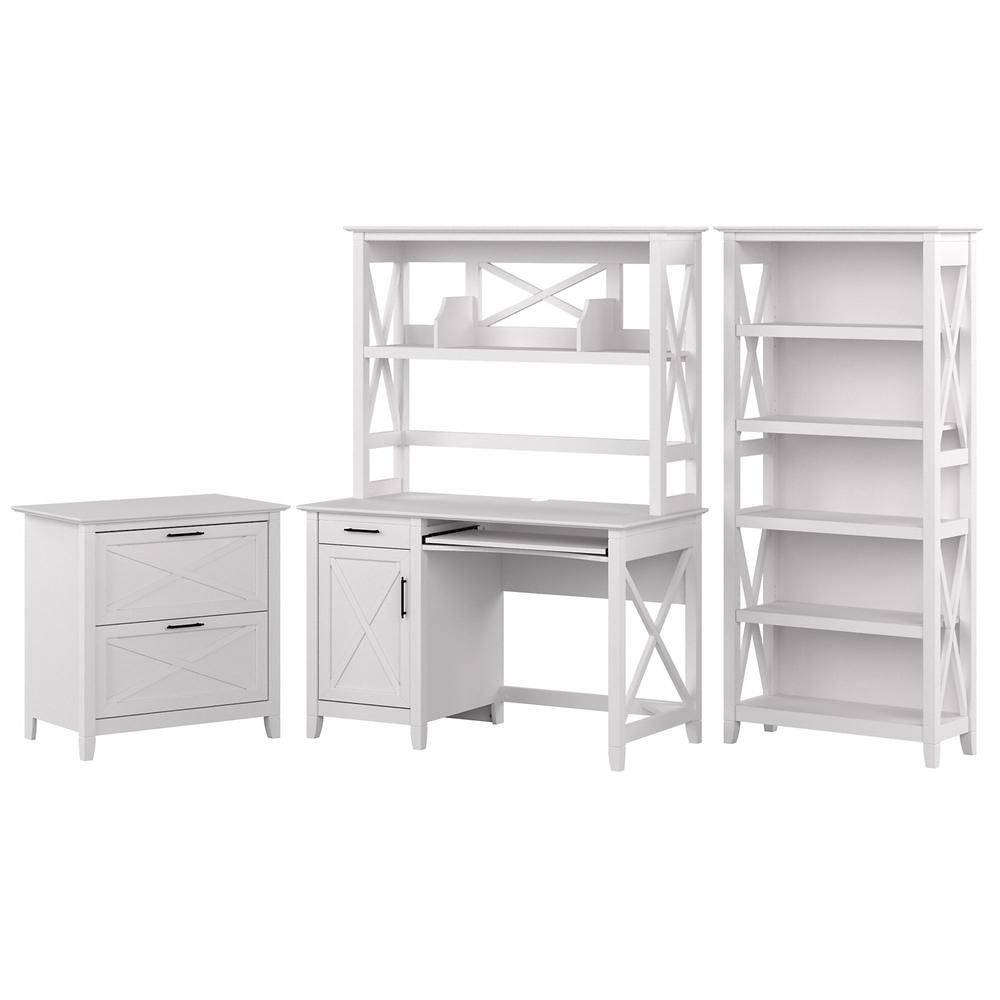 Bush Furniture Cabot Small Computer Desk with Hutch, Lateral File Cabinet and Bookcase, 48W, Linen White Oak