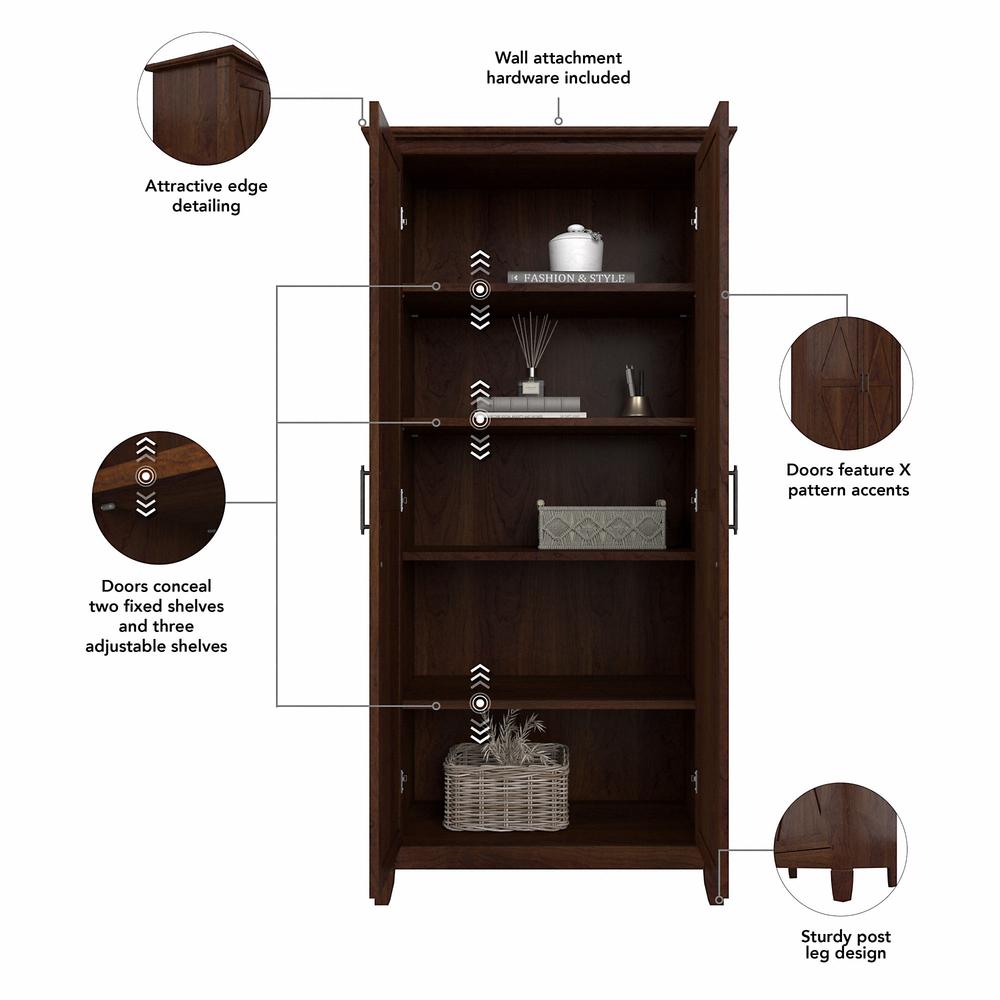 Bush Furniture Key West Entryway Storage Set with Hall Tree, Shoe Bench and Tall Cabinet in Bing Cherry. Picture 4