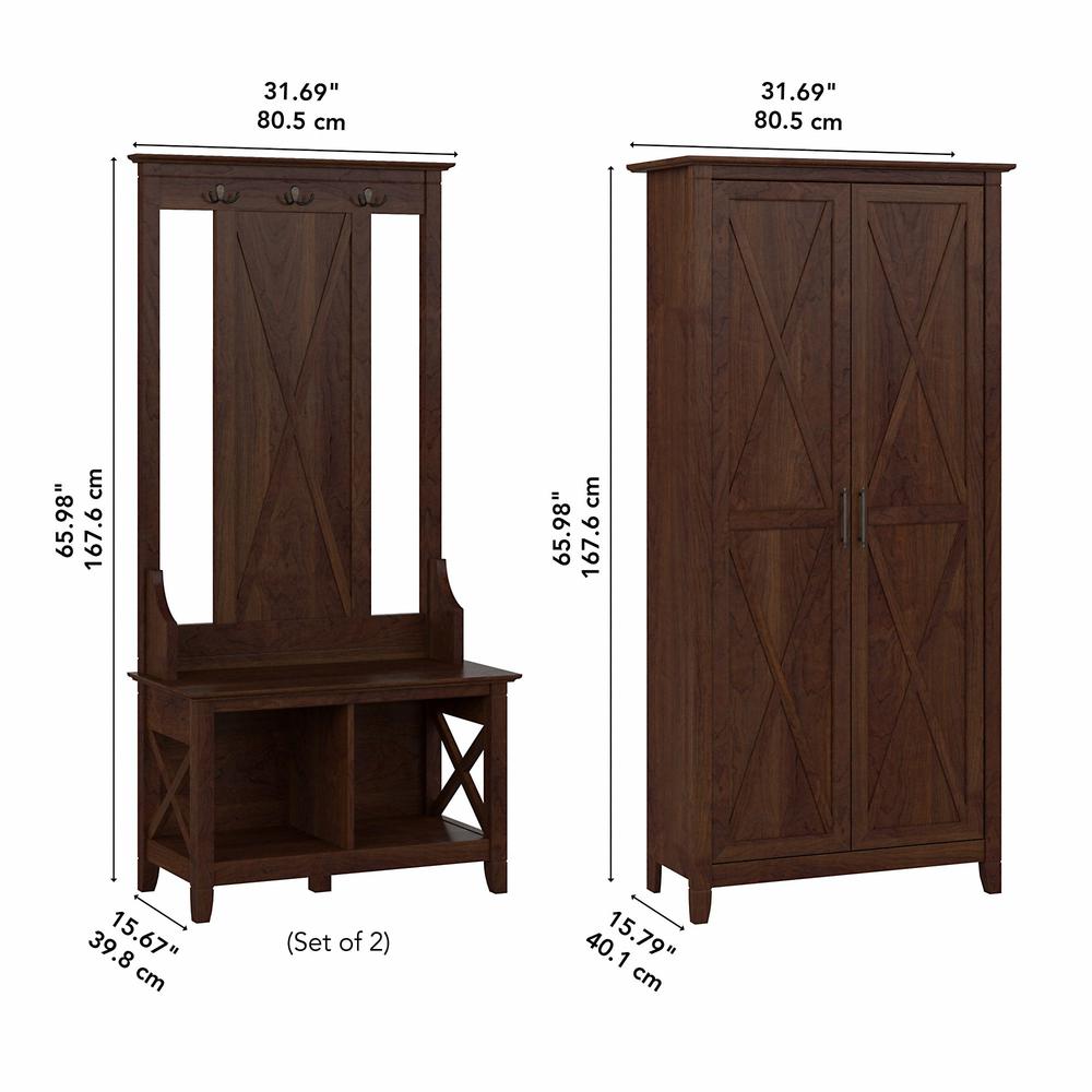 Bush Furniture Key West Entryway Storage Set with Hall Tree, Shoe Bench and Tall Cabinet in Bing Cherry. Picture 6