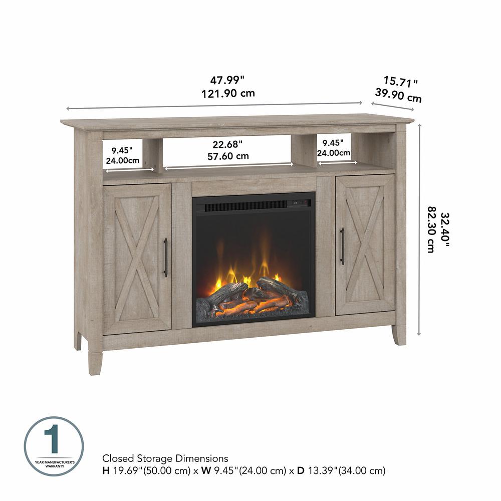 Bush Furniture Key West Tall Electric Fireplace TV Stand for 55 Inch TV in Washed Gray. Picture 6