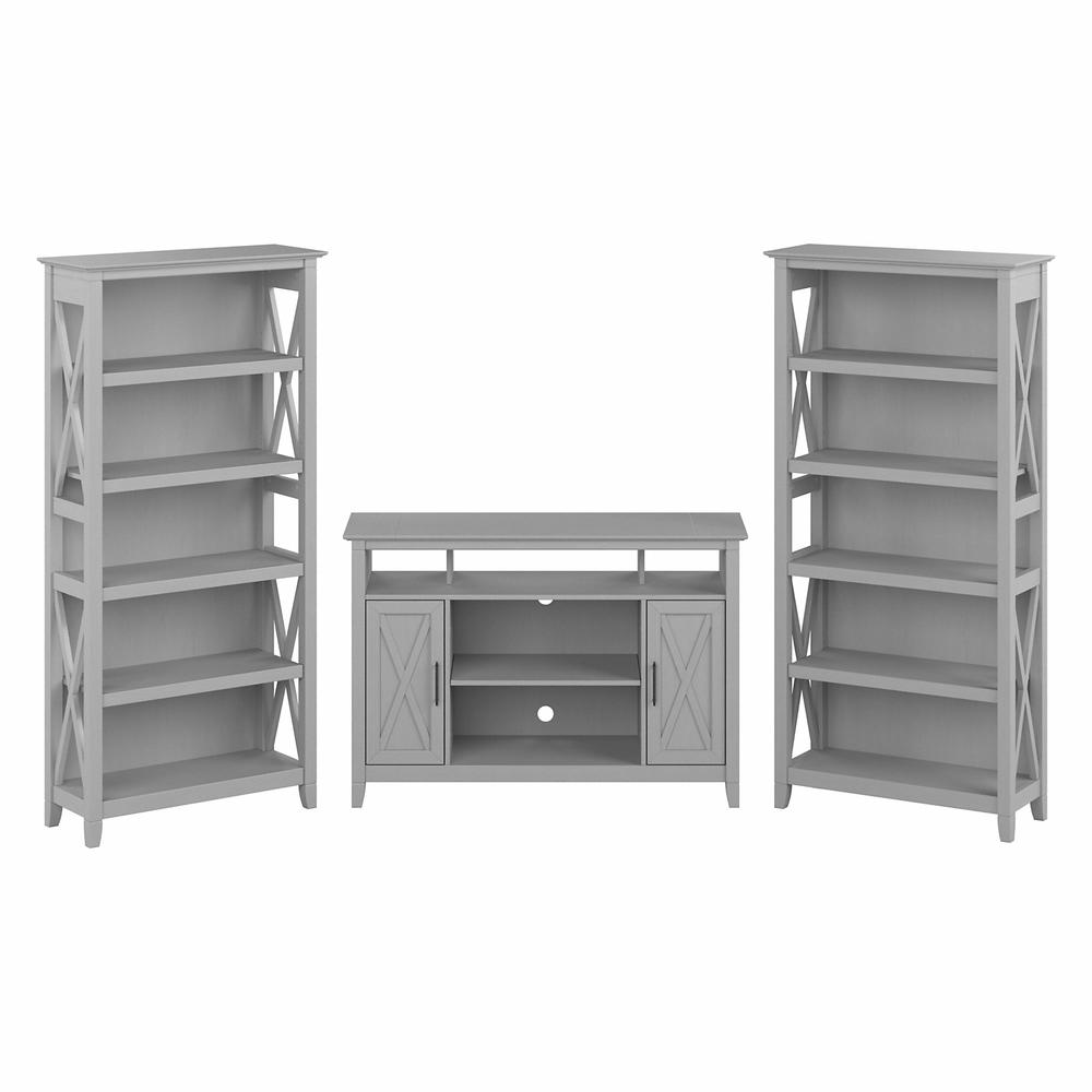 Bush Furniture Key West Tall TV Stand for 55 Inch TV with 5 Shelf Bookcases, Cape Cod Gray. Picture 1