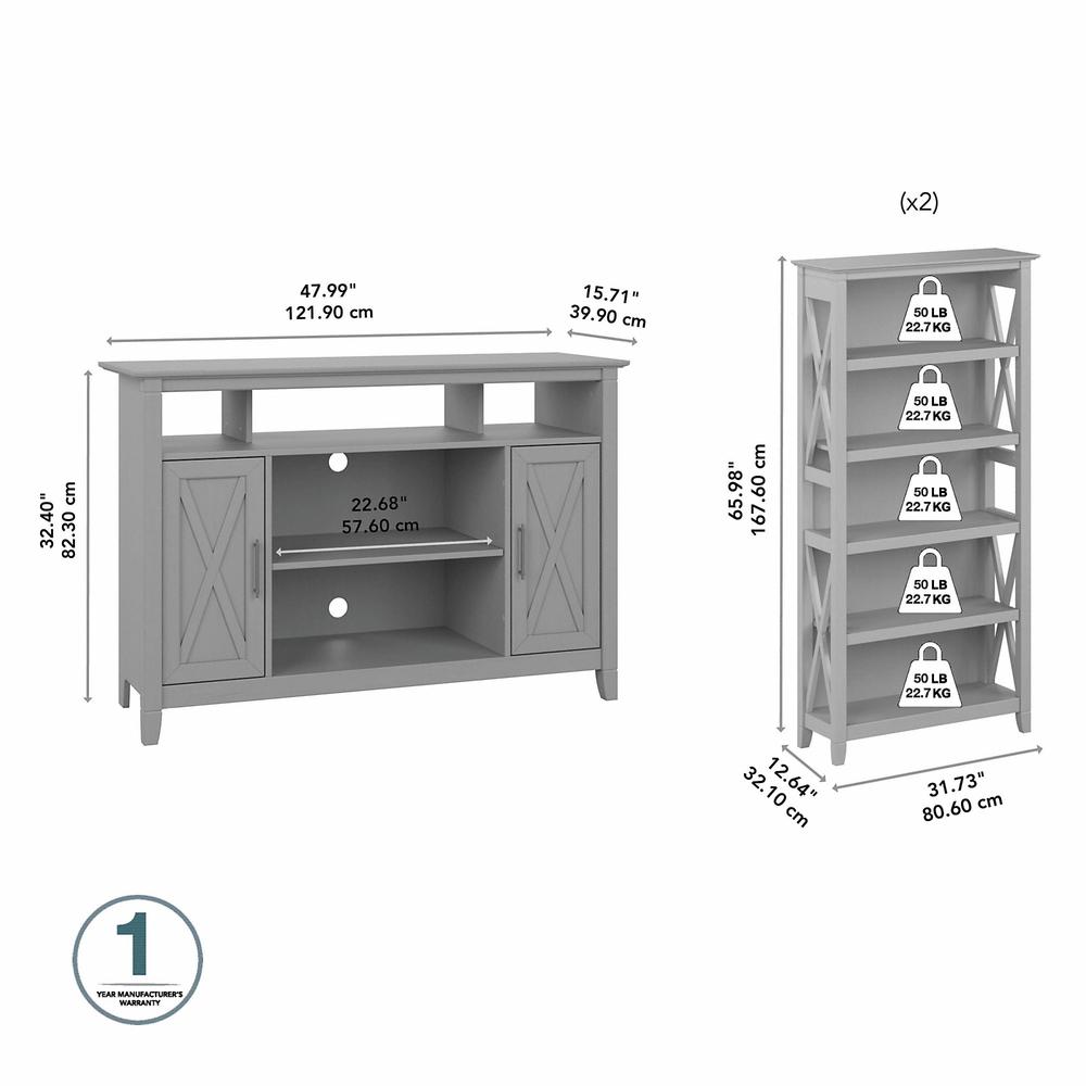 Bush Furniture Key West Tall TV Stand for 55 Inch TV with 5 Shelf Bookcases, Cape Cod Gray. Picture 5