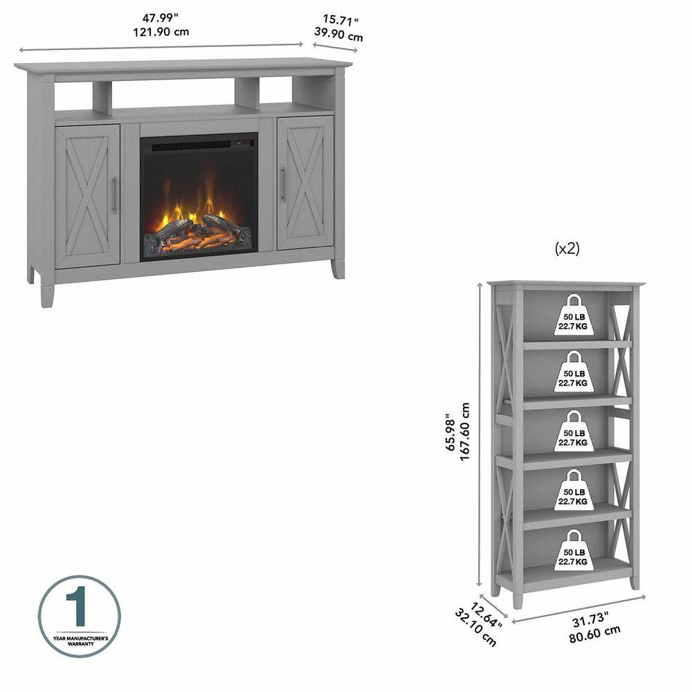 Bush Furniture Key West Tall Electric Fireplace TV Stand for 55 Inch TV with 5 Shelf Bookcases. Picture 6