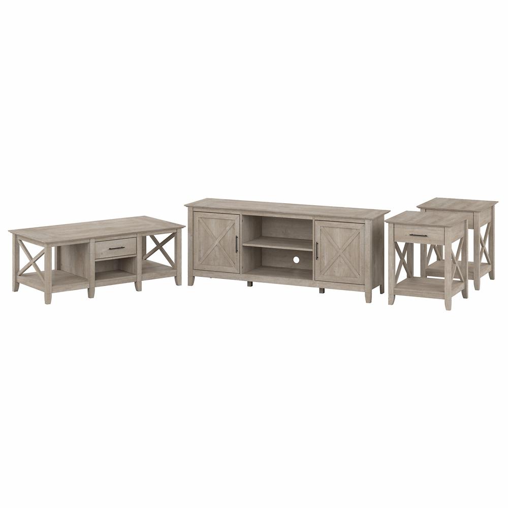 Bush Furniture Key West TV Stand for 70 Inch TV with Coffee Table and End Tables, Washed Gray. Picture 1