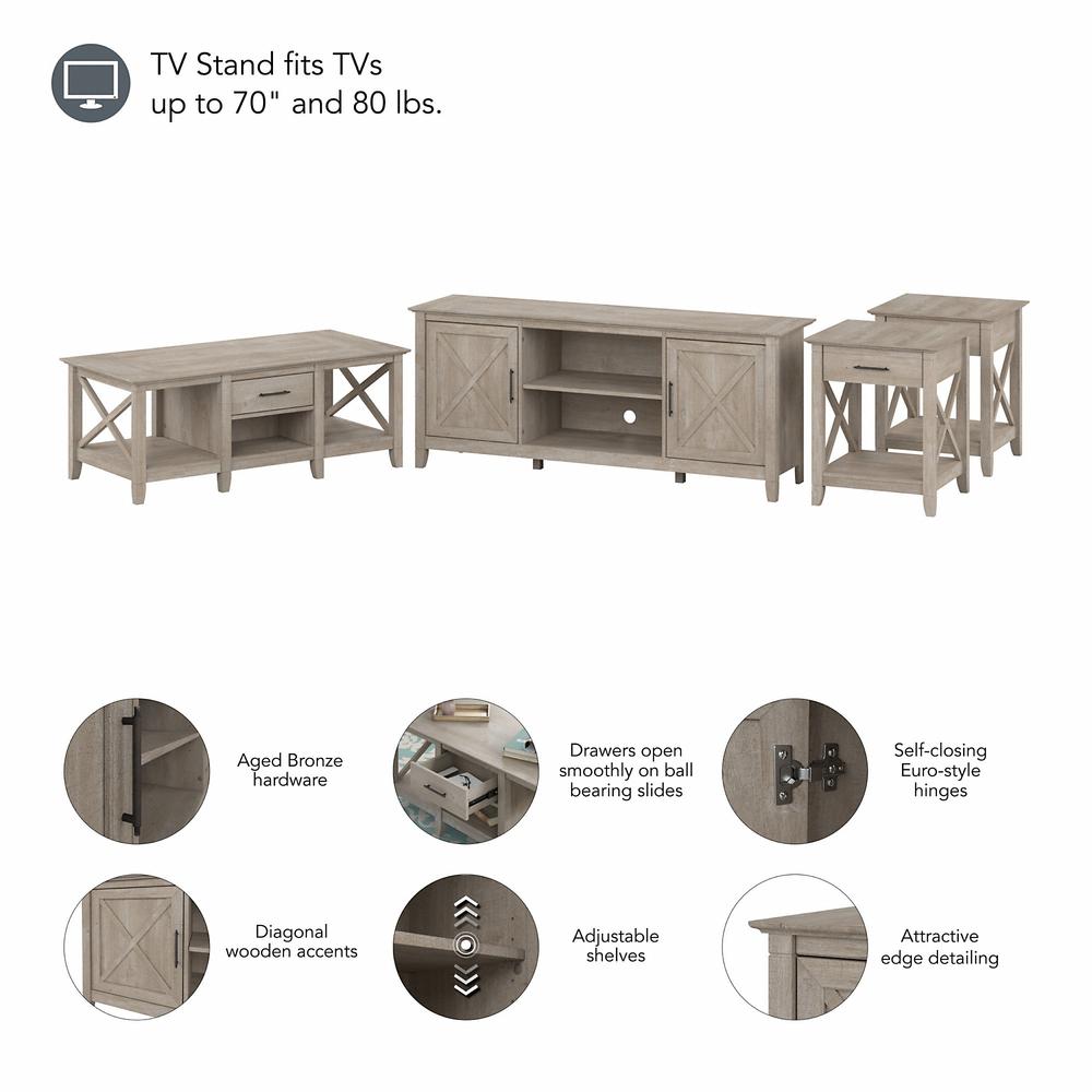 Bush Furniture Key West TV Stand for 70 Inch TV with Coffee Table and End Tables, Washed Gray. Picture 2