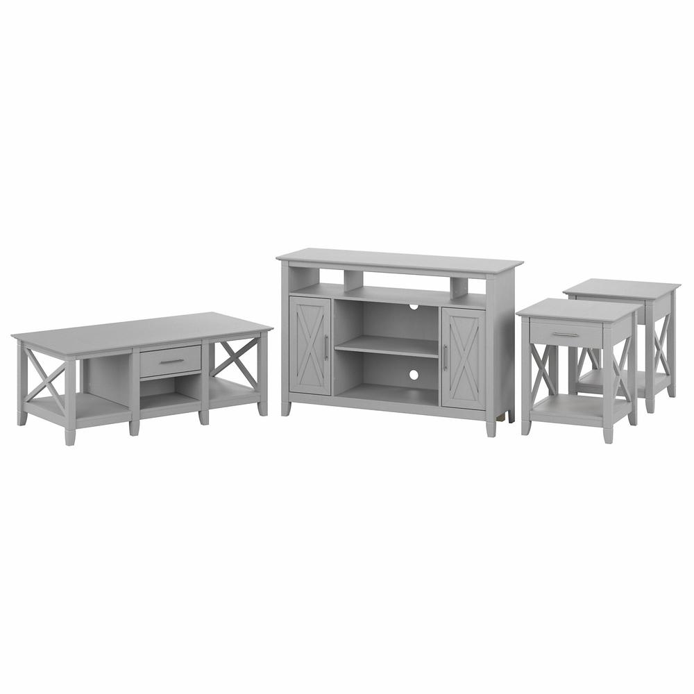 Bush Furniture Key West Tall TV Stand for 55 Inch TV with Coffee Table and End Tables, Cape Cod Gray. Picture 1