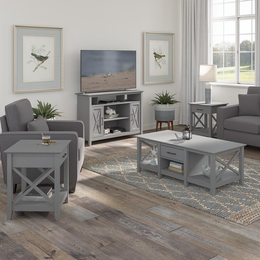 Bush Furniture Key West Tall TV Stand for 55 Inch TV with Coffee Table and End Tables, Cape Cod Gray. Picture 2