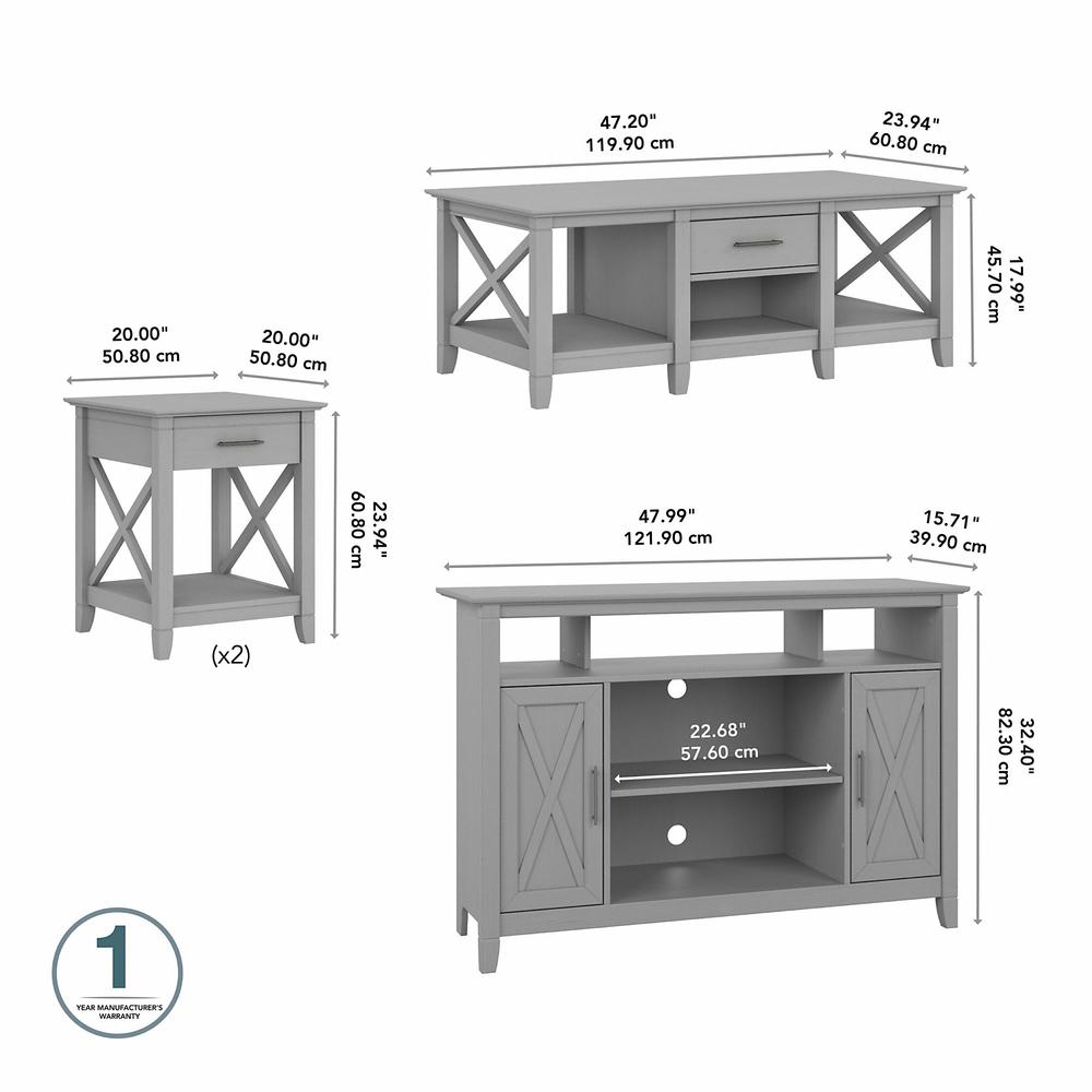 Bush Furniture Key West Tall TV Stand for 55 Inch TV with Coffee Table and End Tables, Cape Cod Gray. Picture 5