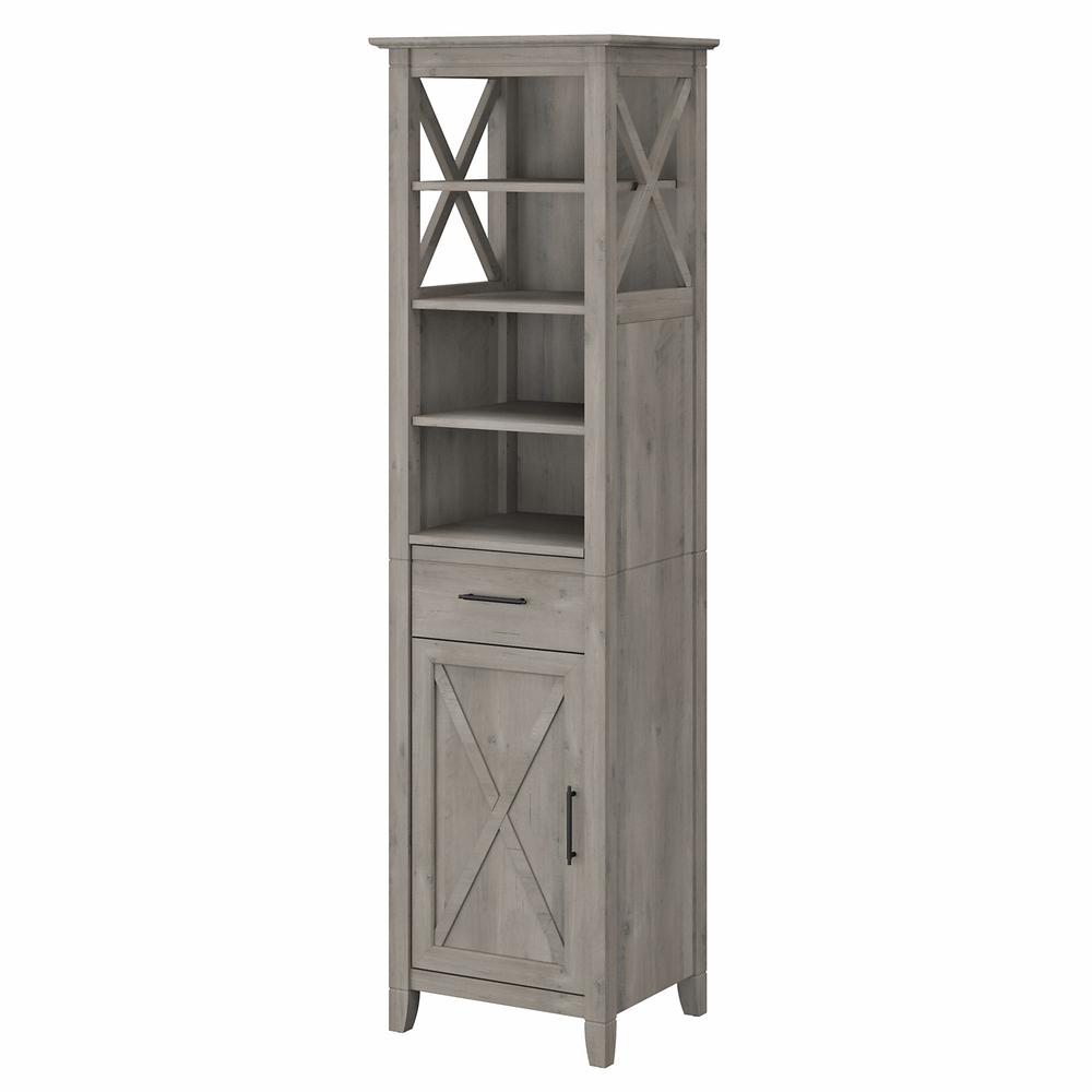 Bush Furniture Key West Tall Narrow Bookcase Cabinet Driftwood Gray. Picture 1