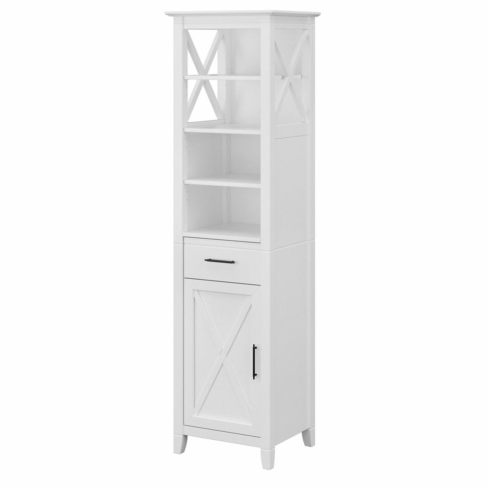 Bush Furniture Key West Tall Narrow Bookcase Cabinet White Ash. Picture 1