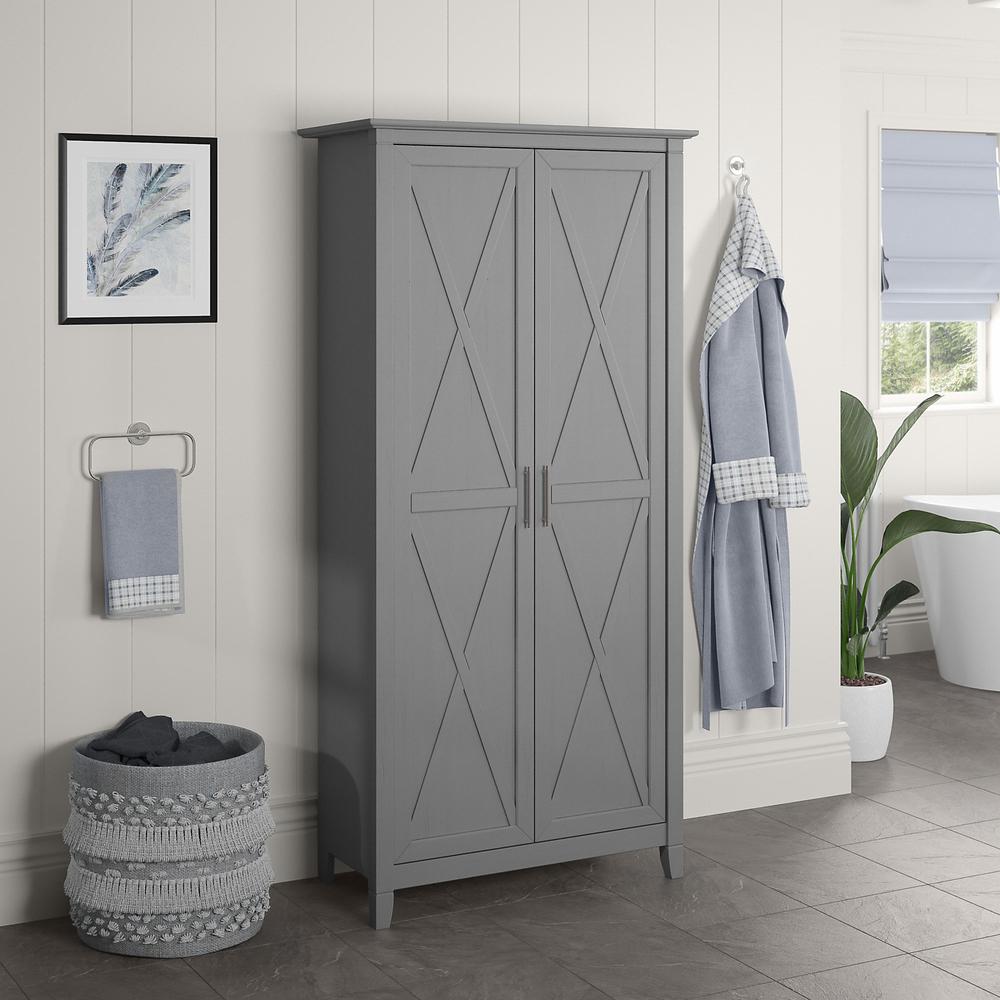 Bush Furniture Key West Tall Storage Cabinet with Doors in Cape Cod Gray. Picture 9