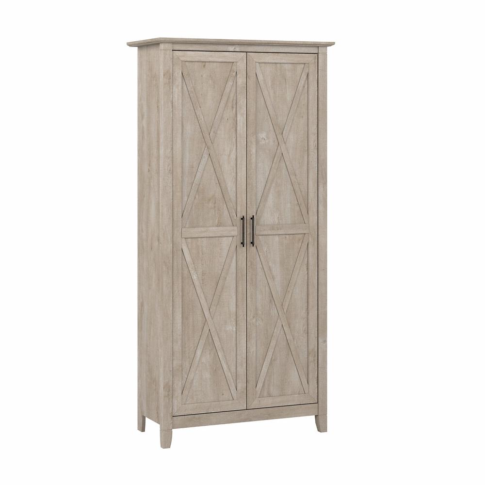 Bush Furniture Key West Tall Storage Cabinet with Doors in Washed Gray. The main picture.