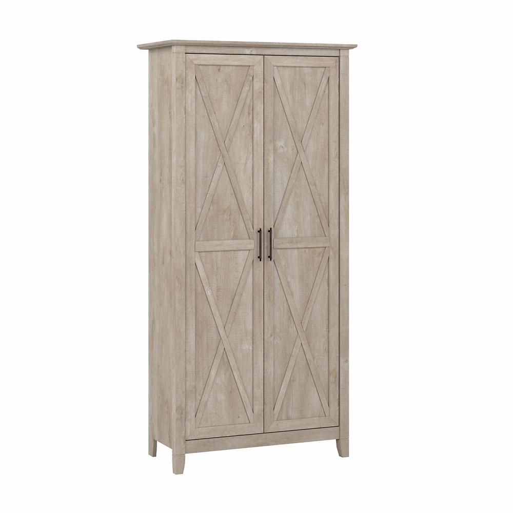 Bush Furniture Key West Tall Storage Cabinet with Doors in Washed Gray. Picture 4