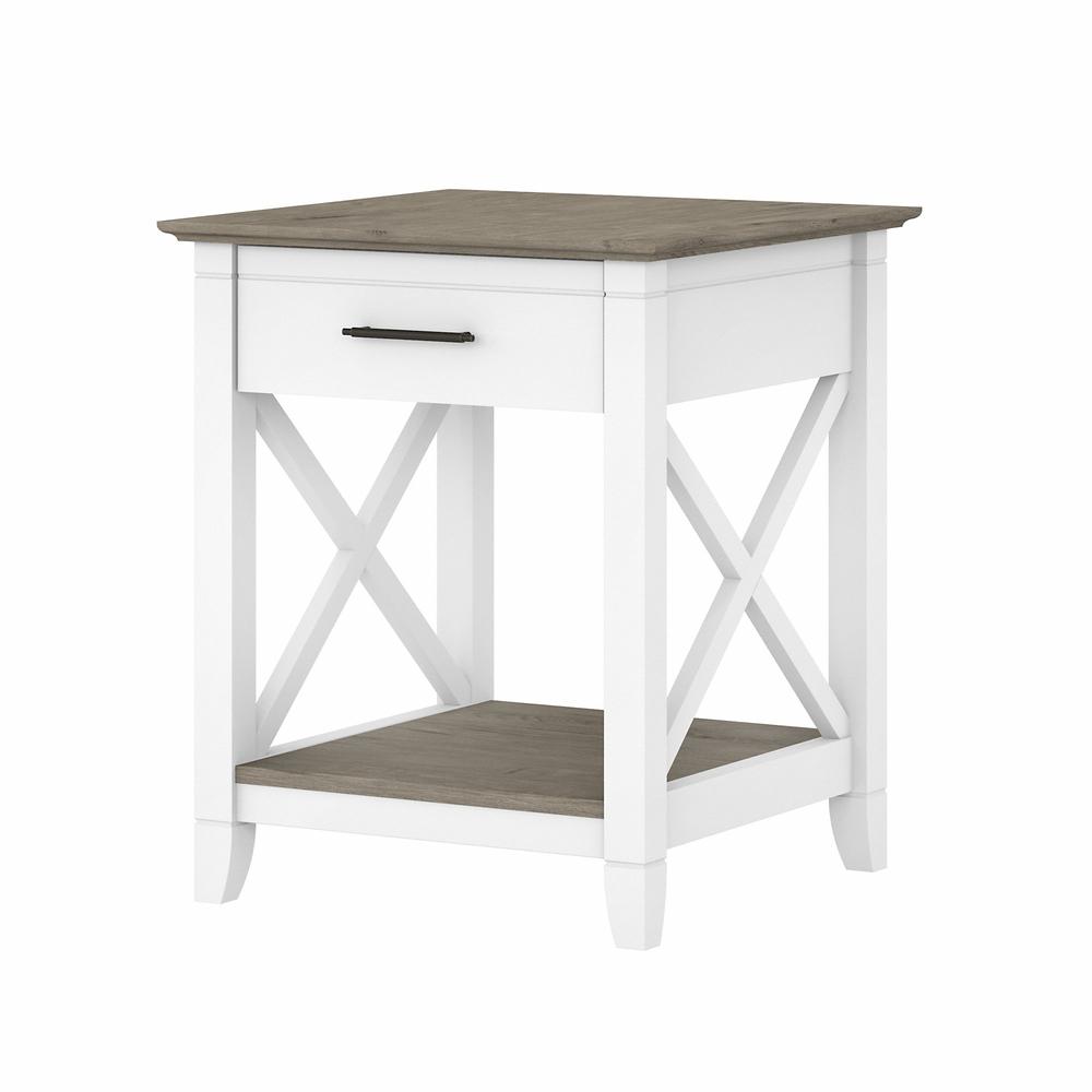 Key West End Table with Storage in Pure White and Shiplap Gray. Picture 1