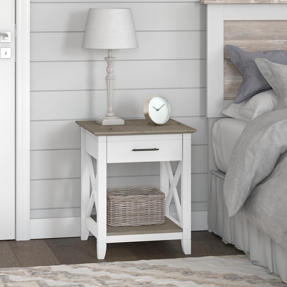 Key West End Table with Storage in Pure White and Shiplap Gray. Picture 8