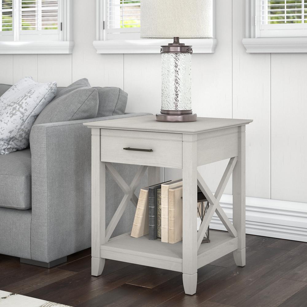 Key West End Table with Storage in Linen White Oak. Picture 2