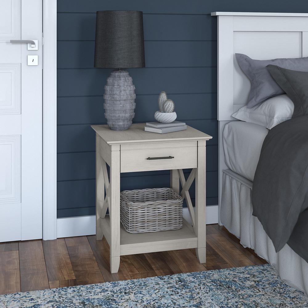 Bush Furniture Key West Nightstand with Drawer, Linen White Oak. Picture 2