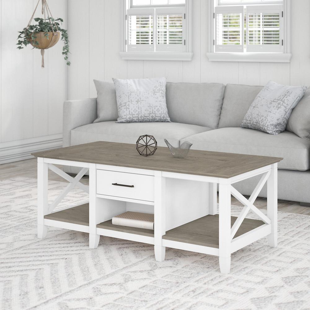 Key West Coffee Table with Storage in Pure White and Shiplap Gray. Picture 2