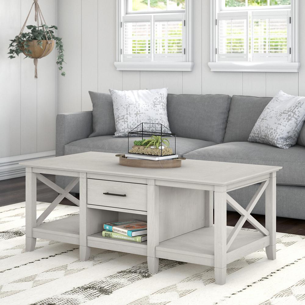 Key West Coffee Table with Storage in Linen White Oak. Picture 2