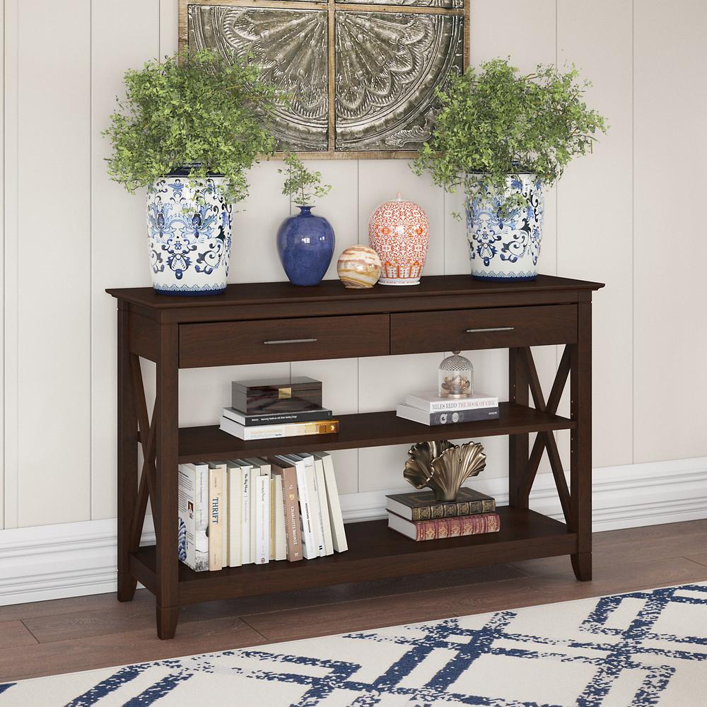 Key West Console Table with Drawers and Shelves in Bing Cherry. Picture 2