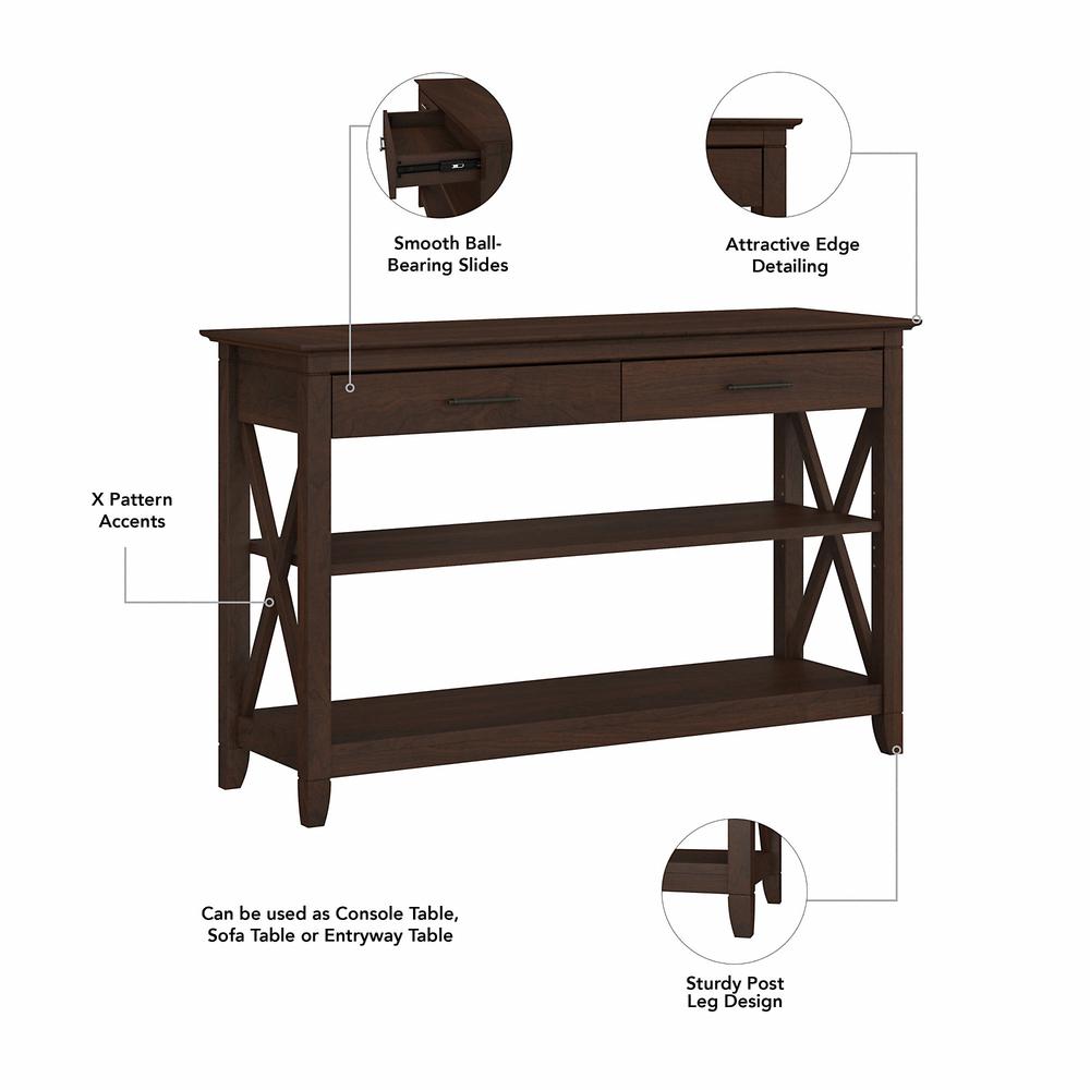 Key West Console Table with Drawers and Shelves in Bing Cherry. Picture 3