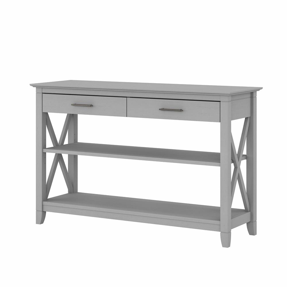 Key West Console Table with Drawers and Shelves in Cape Cod Gray. Picture 1