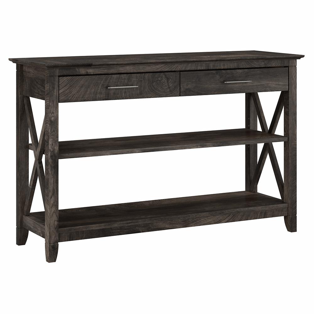 Key West Console Table with Drawers and Shelves in Dark Gray Hickory. Picture 1