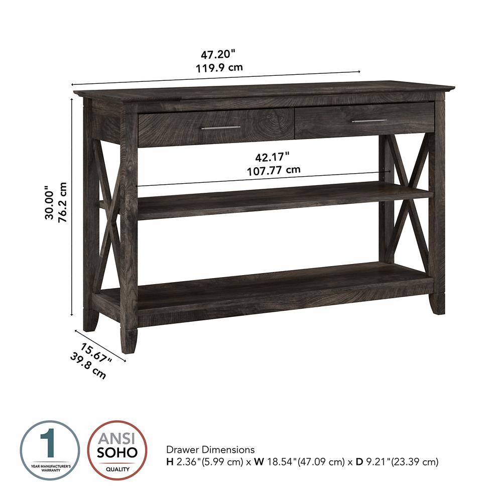 Key West Console Table with Drawers and Shelves in Dark Gray Hickory. Picture 5