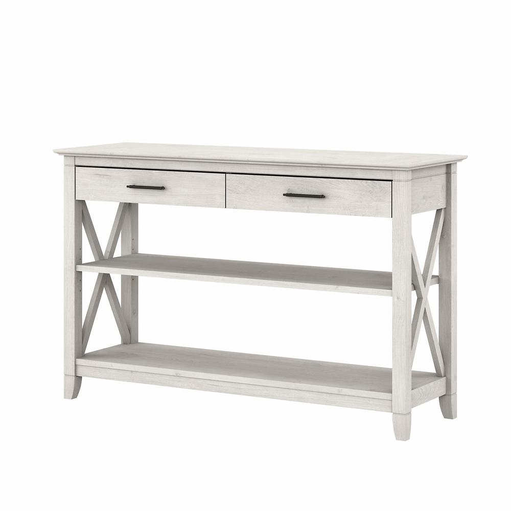 Key West Console Table with Drawers and Shelves in Linen White Oak. Picture 1