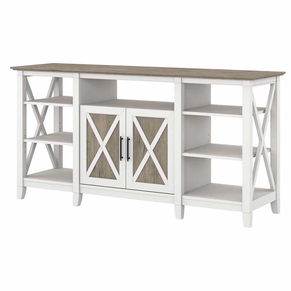 Key West Tall TV Stand for 65 Inch TV in Pure White and Shiplap Gray. Picture 1